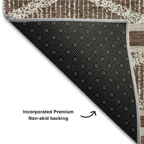 5' X 8' Brown And Beige Geometric Washable Area Rug With UV Protection