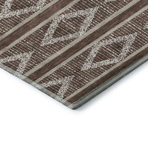 5' X 8' Brown And Beige Geometric Washable Area Rug With UV Protection