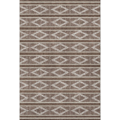 5' X 8' Brown And Beige Geometric Washable Area Rug With UV Protection