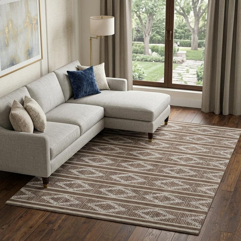 8' X 10' Brown And Beige Geometric Washable Area Rug With UV Protection