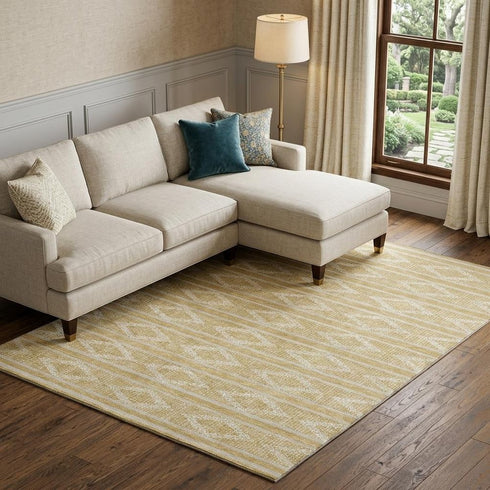 8' X 10' Gold And Beige Geometric Washable Area Rug With UV Protection