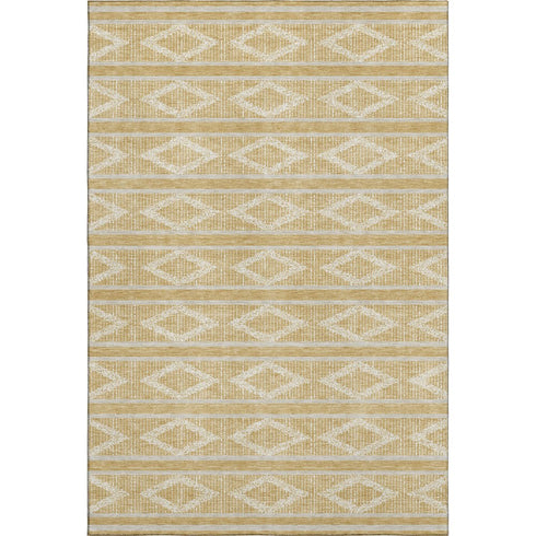 8' X 10' Gold And Beige Geometric Washable Area Rug With UV Protection