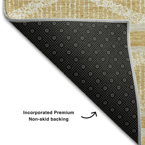 8' X 10' Gold And Beige Geometric Washable Area Rug With UV Protection
