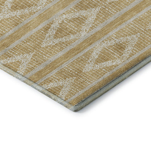 8' X 10' Gold And Beige Geometric Washable Area Rug With UV Protection
