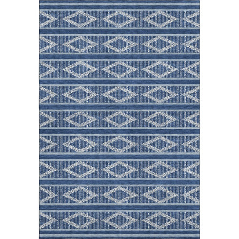 9' X 12' Navy Blue And Ivory Geometric Washable Area Rug With UV Protection