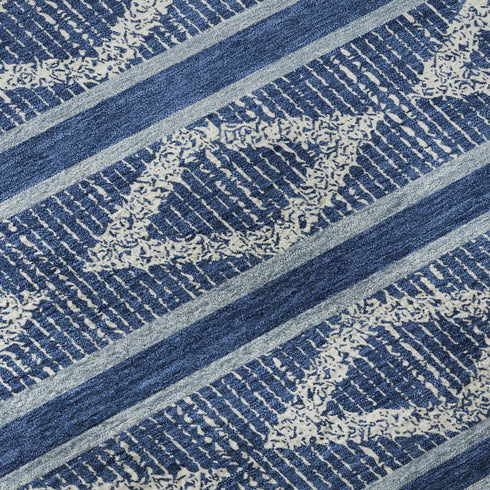 9' X 12' Navy Blue And Ivory Geometric Washable Area Rug With UV Protection