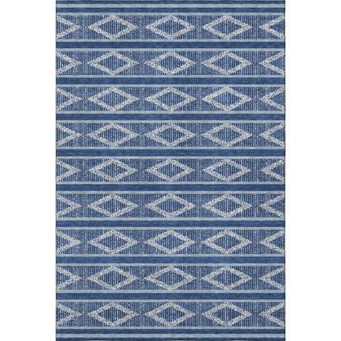 9' X 12' Navy Blue And Ivory Geometric Washable Area Rug With UV Protection