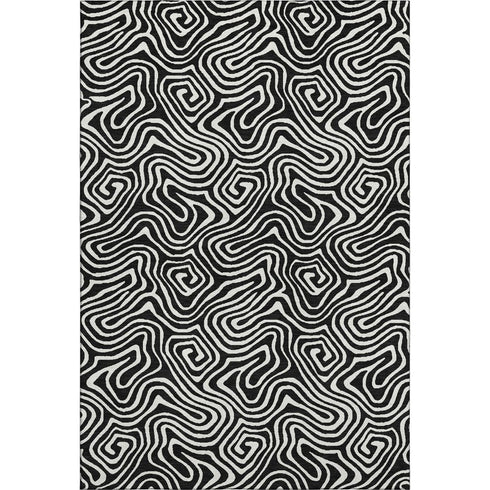 5' X 8' Black And Ivory Abstract Washable Area Rug With UV Protection