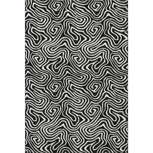 5' X 8' Black And Ivory Abstract Washable Area Rug With UV Protection