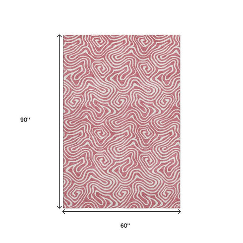 5' X 8' Blush And Ivory Abstract Washable Area Rug With UV Protection