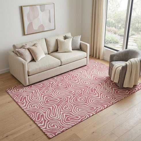 5' X 8' Blush And Ivory Abstract Washable Area Rug With UV Protection