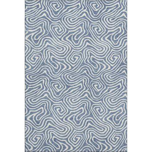 5' X 8' Denim Blue And Ivory Abstract Washable Area Rug With UV Protection