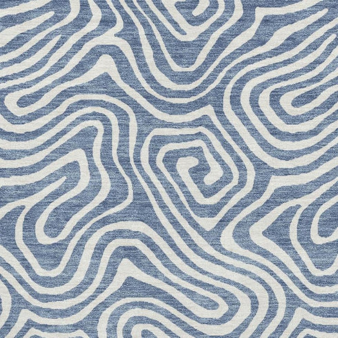 5' X 8' Denim Blue And Ivory Abstract Washable Area Rug With UV Protection