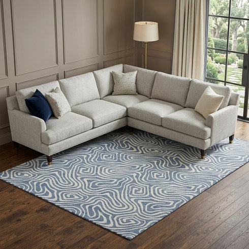 9' X 12' Denim Blue And Ivory Abstract Washable Area Rug With UV Protection