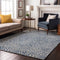 9' X 12' Denim Blue And Ivory Abstract Washable Area Rug With UV Protection