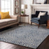 9' X 12' Denim Blue And Ivory Abstract Washable Area Rug With UV Protection