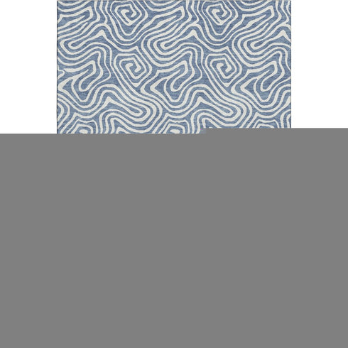 9' X 12' Denim Blue And Ivory Abstract Washable Area Rug With UV Protection
