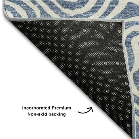 9' X 12' Denim Blue And Ivory Abstract Washable Area Rug With UV Protection