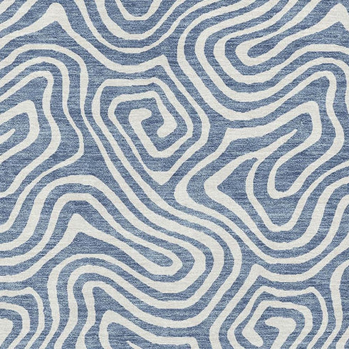 9' X 12' Denim Blue And Ivory Abstract Washable Area Rug With UV Protection