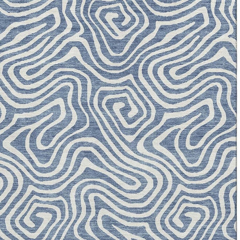 9' X 12' Denim Blue And Ivory Abstract Washable Area Rug With UV Protection
