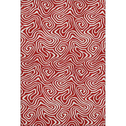 8' X 10' Red And Ivory Abstract Washable Area Rug With UV Protection