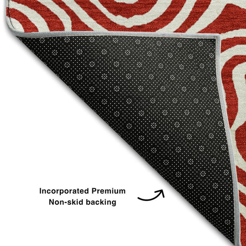 8' X 10' Red And Ivory Abstract Washable Area Rug With UV Protection
