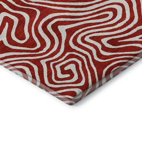 8' X 10' Red And Ivory Abstract Washable Area Rug With UV Protection