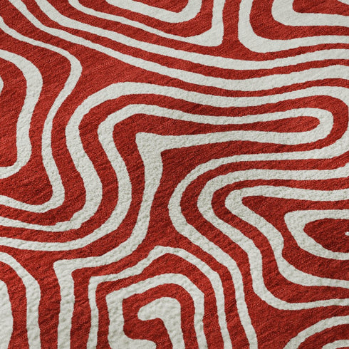 8' X 10' Red And Ivory Abstract Washable Area Rug With UV Protection