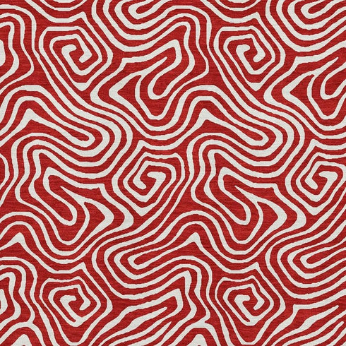 8' X 10' Red And Ivory Abstract Washable Area Rug With UV Protection