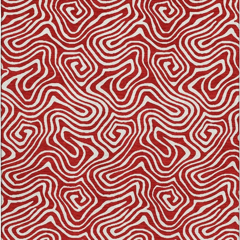 8' X 10' Red And Ivory Abstract Washable Area Rug With UV Protection