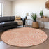 8' Salmon And Ivory Abstract Washable Round Rug With UV Protection