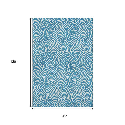 8' X 10' Teal And Ivory Abstract Washable Area Rug With UV Protection