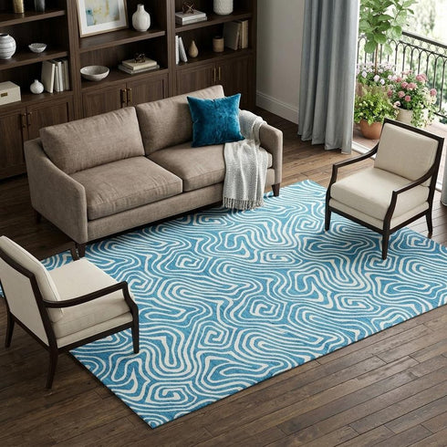 8' X 10' Teal And Ivory Abstract Washable Area Rug With UV Protection