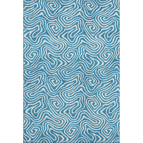 8' X 10' Teal And Ivory Abstract Washable Area Rug With UV Protection