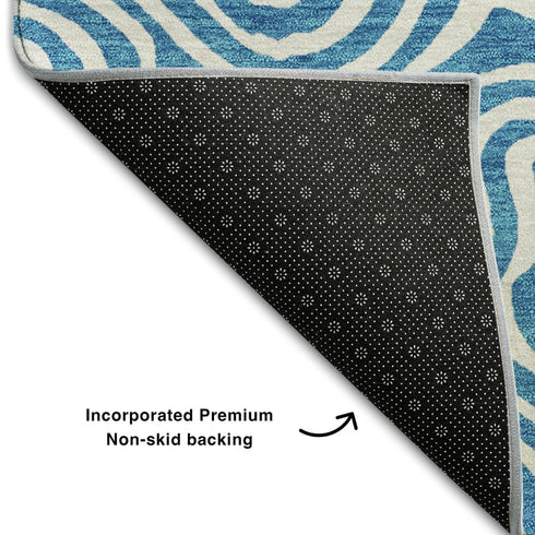 8' X 10' Teal And Ivory Abstract Washable Area Rug With UV Protection