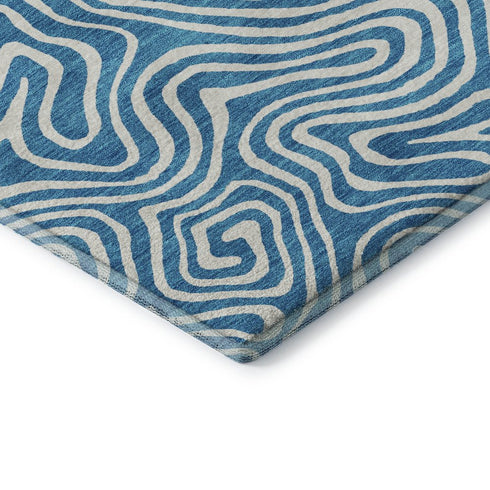 8' X 10' Teal And Ivory Abstract Washable Area Rug With UV Protection