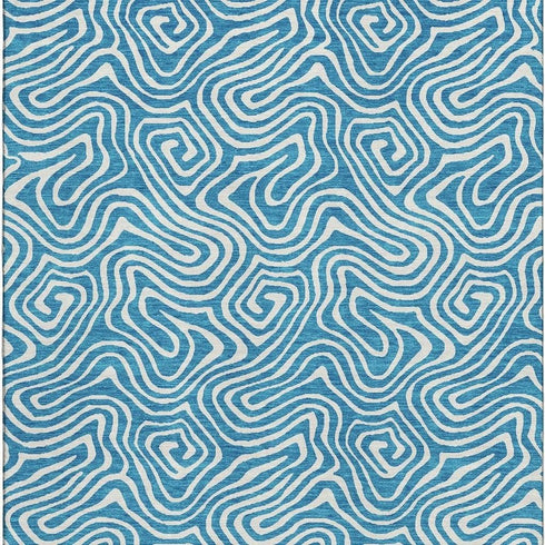 8' X 10' Teal And Ivory Abstract Washable Area Rug With UV Protection