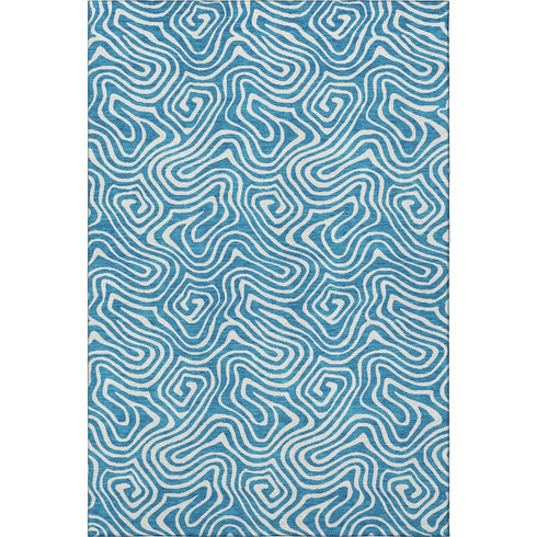 8' X 10' Teal And Ivory Abstract Washable Area Rug With UV Protection