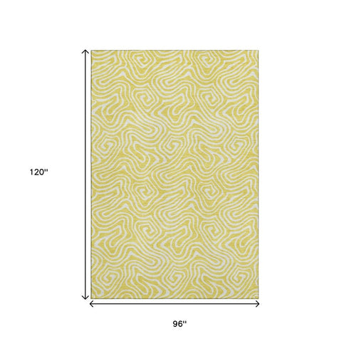 8' X 10' Yellow And Ivory Abstract Washable Area Rug With UV Protection