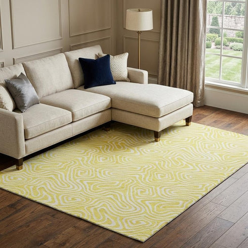 8' X 10' Yellow And Ivory Abstract Washable Area Rug With UV Protection