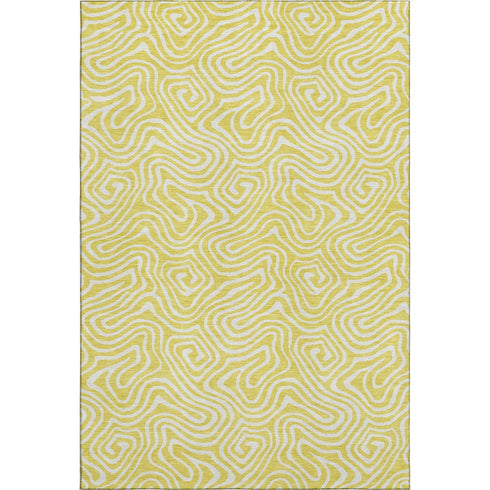 8' X 10' Yellow And Ivory Abstract Washable Area Rug With UV Protection