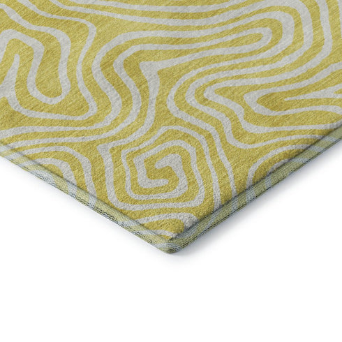 8' X 10' Yellow And Ivory Abstract Washable Area Rug With UV Protection