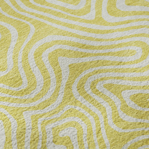 8' X 10' Yellow And Ivory Abstract Washable Area Rug With UV Protection