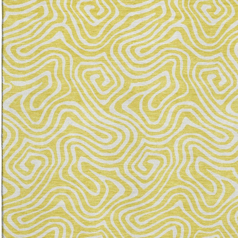 8' X 10' Yellow And Ivory Abstract Washable Area Rug With UV Protection