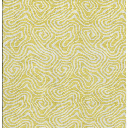 8' X 10' Yellow And Ivory Abstract Washable Area Rug With UV Protection