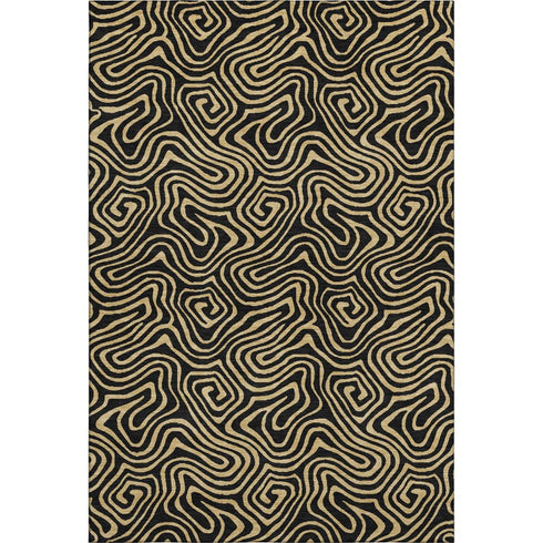 5' X 8' Black And Gold Abstract Washable Area Rug With UV Protection