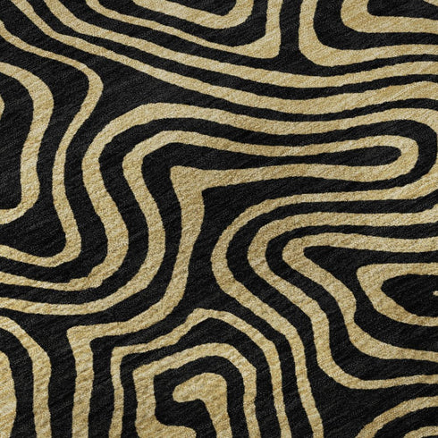 5' X 8' Black And Gold Abstract Washable Area Rug With UV Protection