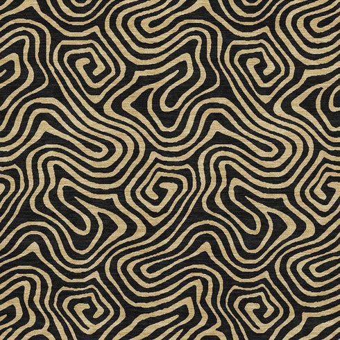 5' X 8' Black And Gold Abstract Washable Area Rug With UV Protection