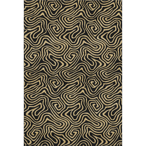 9' X 12' Black And Gold Abstract Washable Area Rug With UV Protection