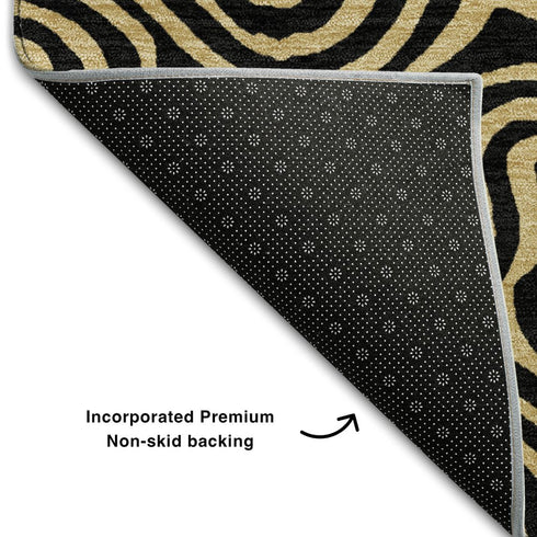 9' X 12' Black And Gold Abstract Washable Area Rug With UV Protection